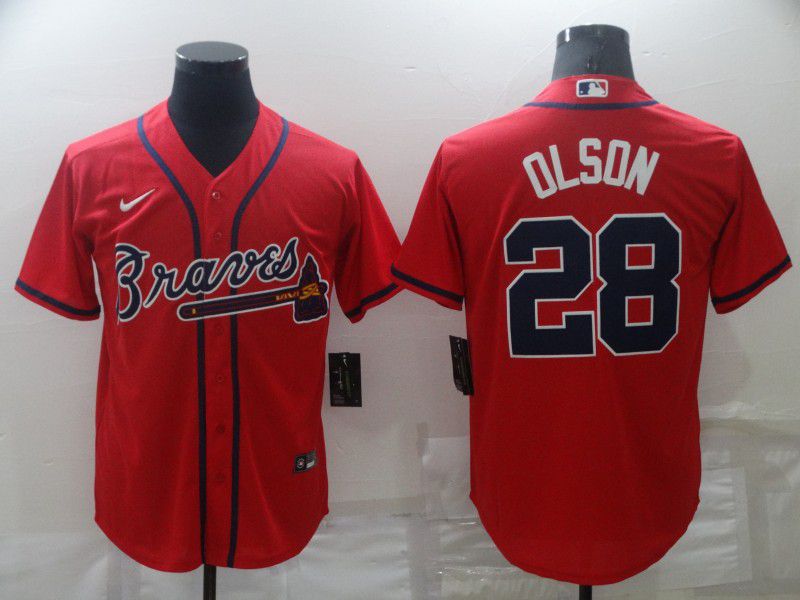 Men Atlanta Braves 28 Olson Red Game Nike 2022 MLB Jerseys